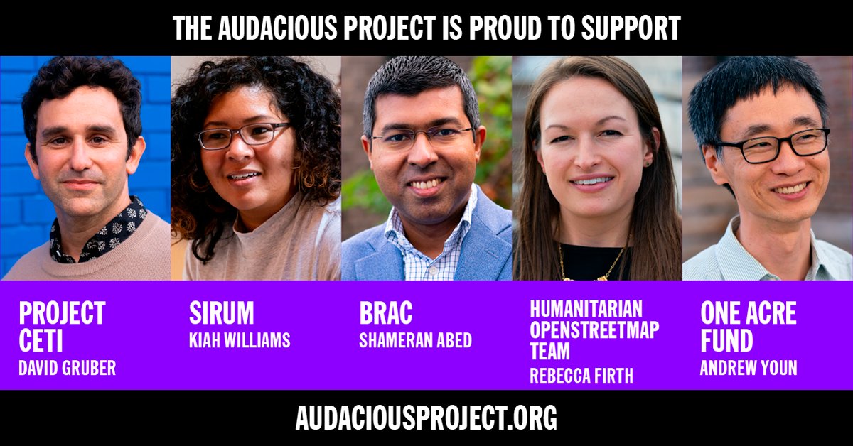 hotosm's tweet photo. HOT would like to congratulate fellow #changemakers and #Audacious2020 cohort
@ProjectCETI, @SIRUM, @BRACworld, @OneAcreFund! Bold solutions for some of the world’s most pressing problems. https://t.co/B6tRqCdeEo https://t.co/mGwECjCX9G