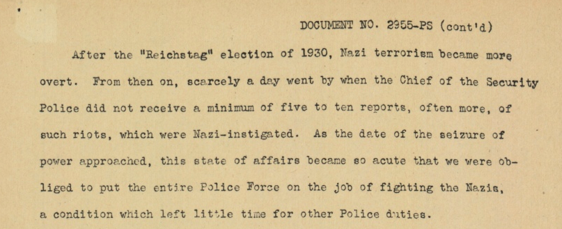 4/ After the 1930 election, things got worse (this was STILL before Hitler was in power). Nazi-instigated riots occurred nearly daily. "As the date of seizure of power approached. . we were obliged to put the entire police force on the job of fighting the Nazis."