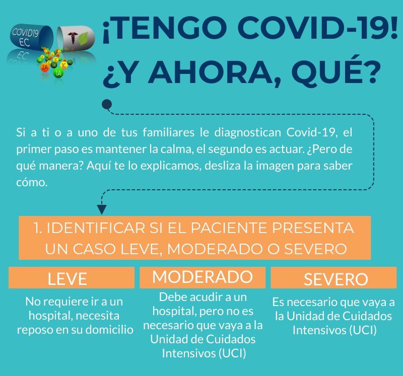 Covid19ec2's tweet photo. Infórmate sobre las posibles medidas de tratamientos para pacientes de #Covid_19 según la gravedad de la enfermedad: leve, moderado o grave.
💡Cada caso es diferente y por eso debe ser manejado bajo ciertos criterios clínicos y por un doctor, NO TE AUTOMEDIQUES.
#LavateLasManos https://t.co/rk4pJJsguw