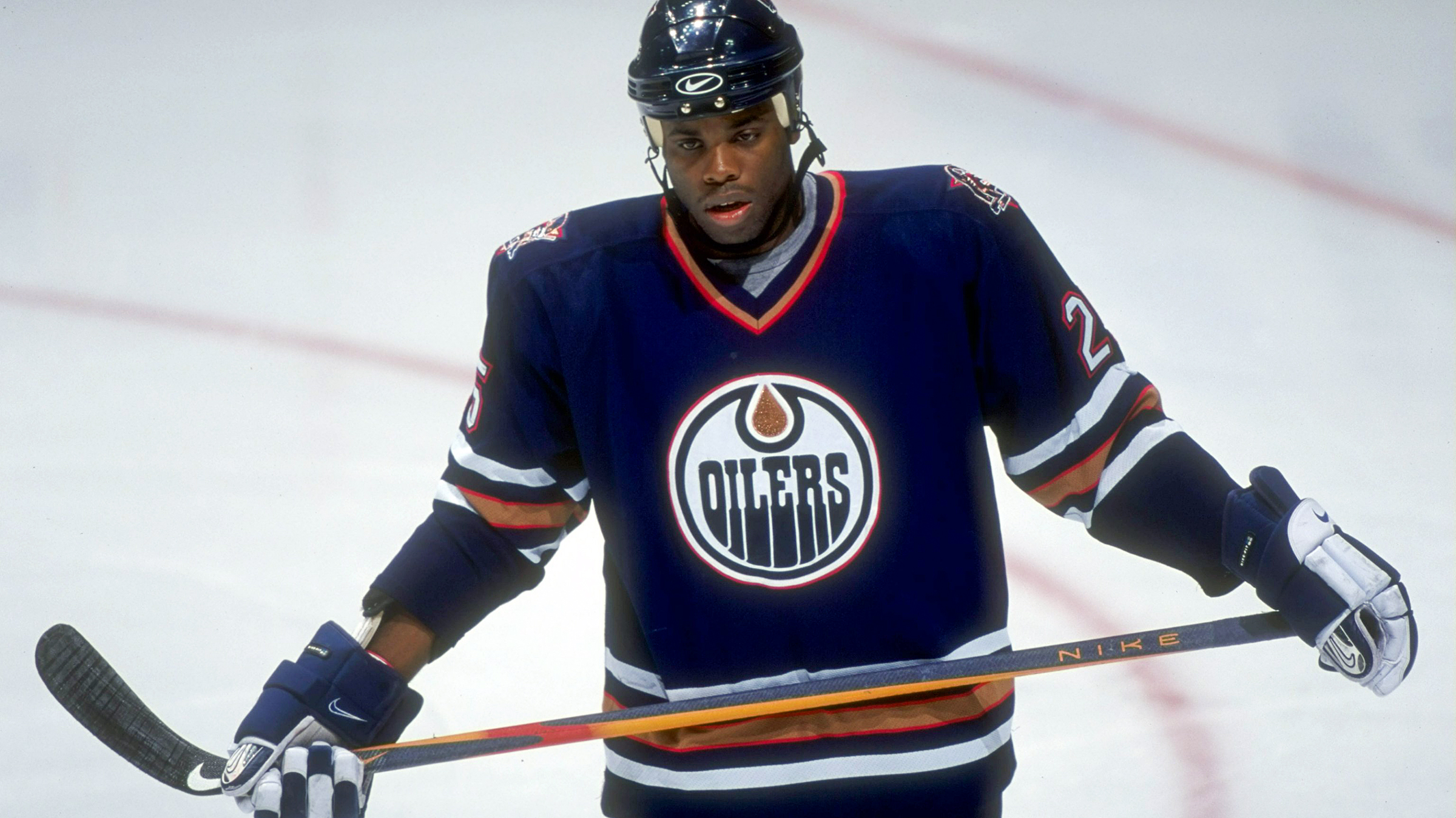 2001-02 Mike Grier Game Worn Edmonton Oilers Jersey. Hockey
