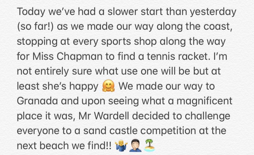 Keep sending updates to Mr Smith’s email (smiths@fulford.york.sch.uk) so we can continue with our journey. We fancy a busy weekend and not just building sandcastles!! 😎