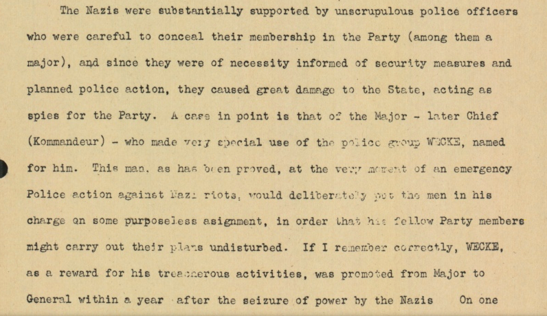 5/ Nazis had support within police ranks (what a shock!) who acted as spies for the Nazi Party. They knew ahead of time when riots were planned and would divert the police elsewhere "so that his fellow Party members might carry out their plans undisturbed."