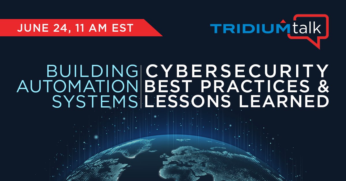 Join the next #TridiumTalk on June 24. Tridium CTO Kevin Smith will discuss cybersecurity best practices and lessons learned for building automation systems. Register today! go3.tridium.com/TpgSL0L07000sG…