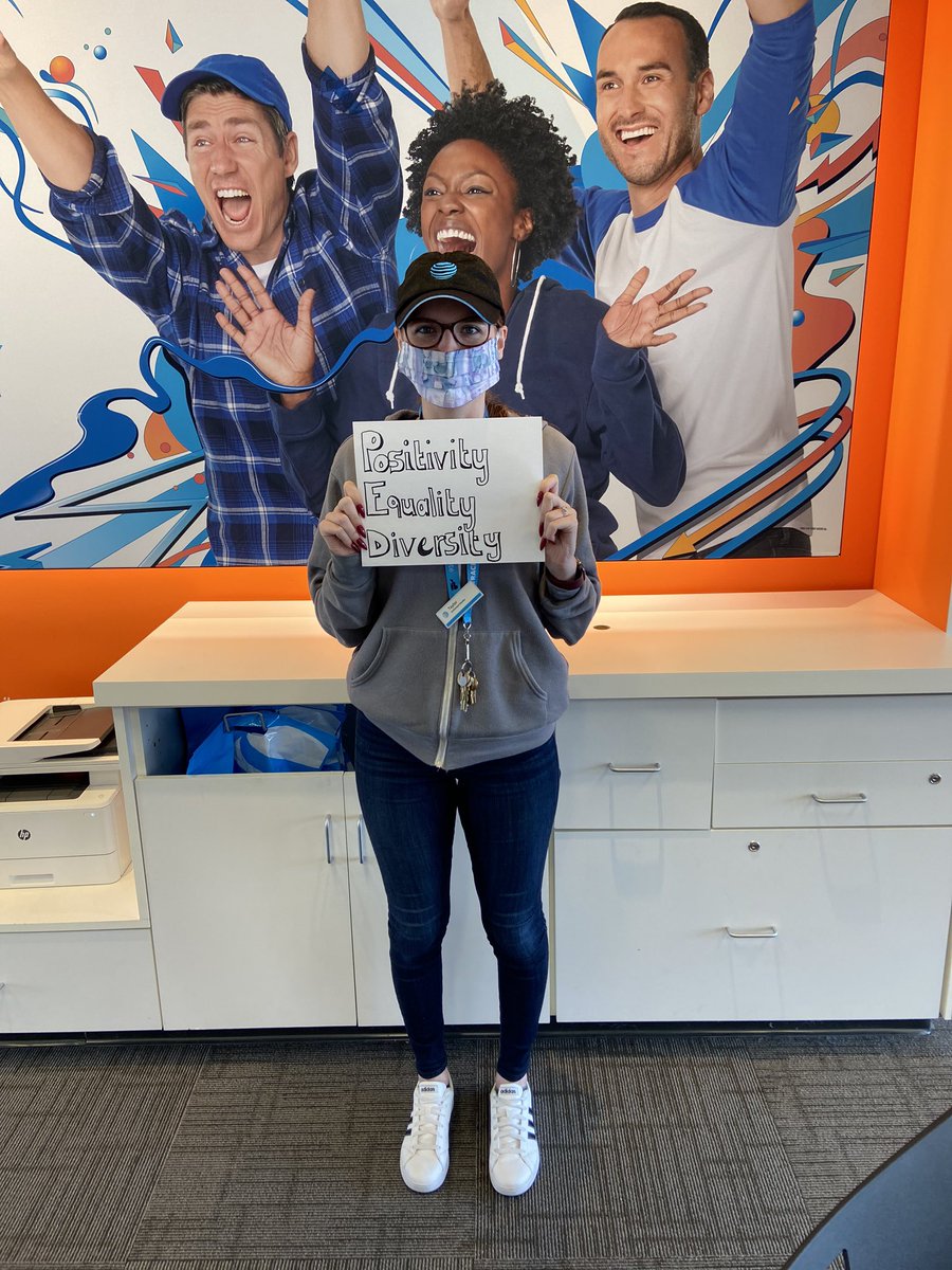 tayfac2_0's tweet photo. What do I stand for? Positivity, equality, and diversity! Love this company! Also a fun store pic with our matching masks! #primecomms #att #positivity #Equality #Diversity https://t.co/9TzUSNP7UH