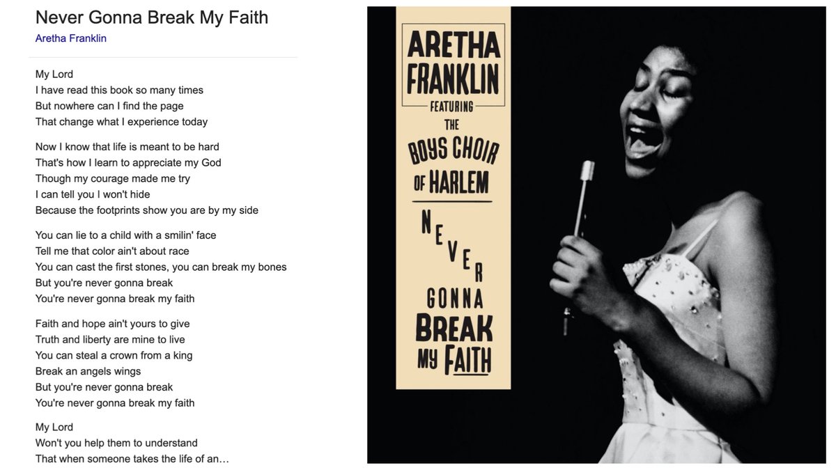 LISTEN: <a href="/ArethaFranklin/">Aretha Franklin</a> solo version of #Grammy Award winning #NeverGonnaBreakMyFaith co-written by my  #Sheffield pal Eliot Kennedy &amp; <a href="/BryanAdams/">Bryan Adams</a> is out today #JUNETEENTH2020. Lyrics #inspire hope and to remain resolute against #racism #songforourtimes youtu.be/c6C-dZPAmbg