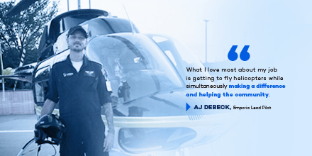 LifeSave_Trspt's tweet photo. Our LifeSaver featured in this Friday's Employee Spotlight is   #Emporia Lead Pilot, AJ DeBeck! When he's not flying missions in patient care &amp; leading his fellow crew members at LS21, AJ's an adventurist! His hobbies include surfing and having epic water balloon flights. 🏄‍♂️🏒 https://t.co/LzBuiCziZr