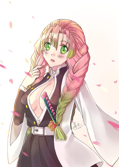 莓子×イチゴ焼-圖奇耍廢直播主さんがTwitterに投稿した甘露寺蜜璃(鬼滅の刃)のイラスト。