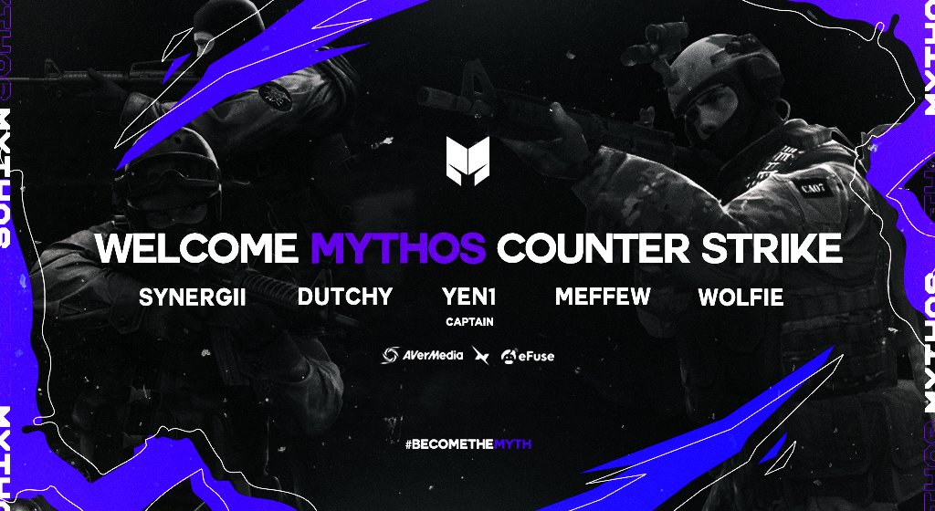 MythosGamingLtd's tweet photo. [#ANNOUNCEMENT]

We're delighted to announce our new CS:GO roster to compete under the Mythos banner in ESN, ESEA and many, many more.

Please join us in welcoming the team:

🏴󠁧󠁢󠁳󠁣󠁴󠁿 @Synergii_cs 
🏴󠁧󠁢󠁳󠁣󠁴󠁿 @Dutchycsgo 
🏴󠁧󠁢󠁳󠁣󠁴󠁿 @Yen1_CS (C)
🏴󠁧󠁢󠁳󠁣󠁴󠁿 @meffewcs 
🏴󠁧󠁢󠁳󠁣󠁴󠁿 @XpWolfie

#BecomeTheMyth https://t.co/P6TltvVmiL
