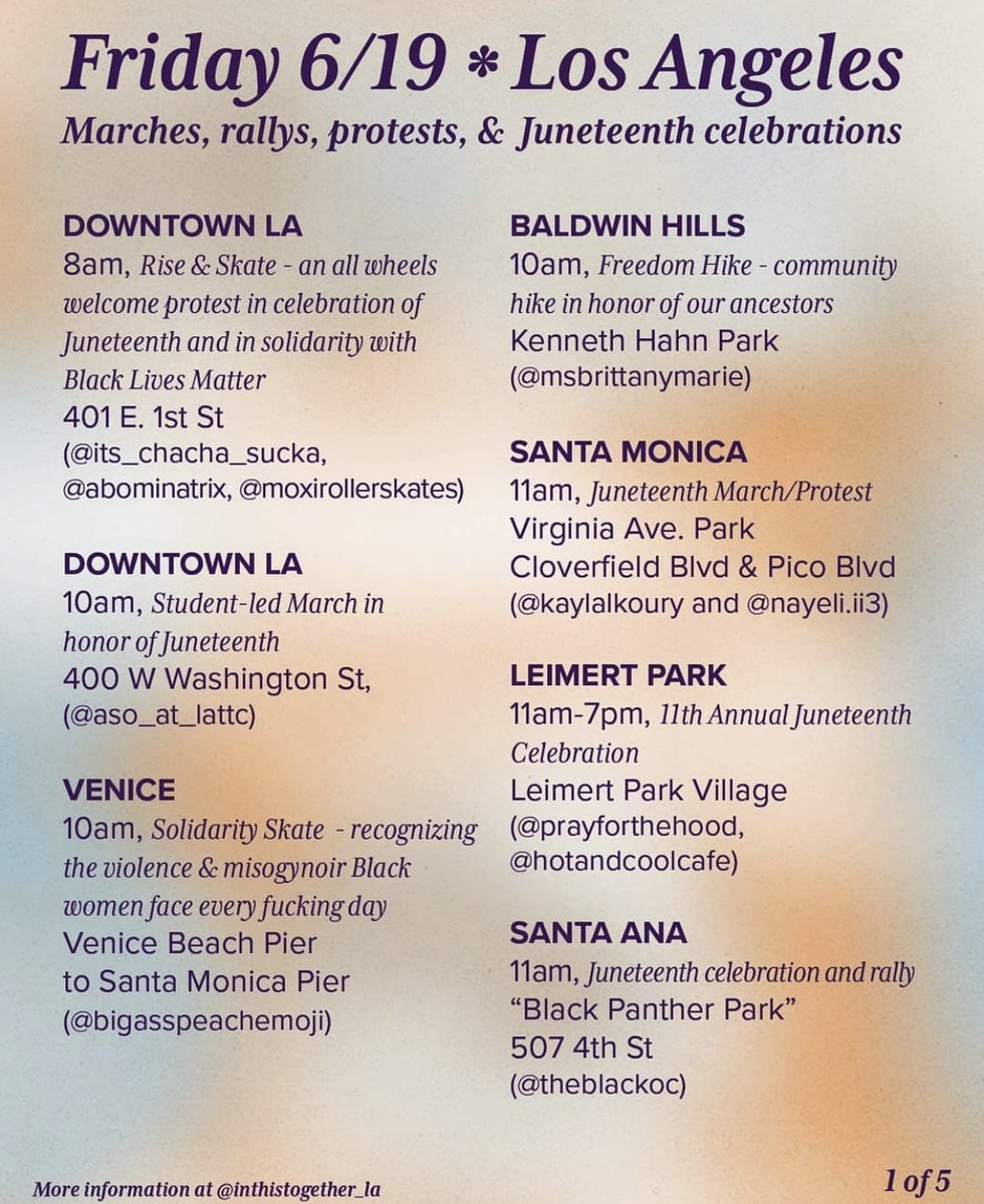 LAProtestHub's tweet image. #LAProtestInfo There are many many Juneteenth events happening today, and [inthistogether_la] compiled a wonderful list.