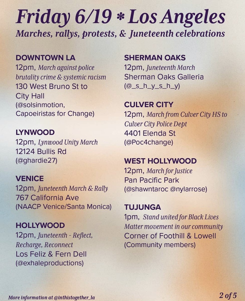 LAProtestHub's tweet image. #LAProtestInfo There are many many Juneteenth events happening today, and [inthistogether_la] compiled a wonderful list.