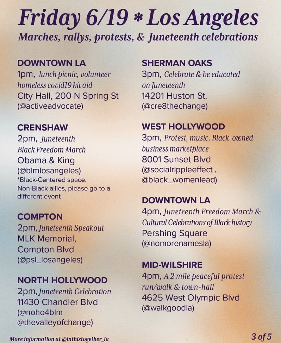 LAProtestHub's tweet image. #LAProtestInfo There are many many Juneteenth events happening today, and [inthistogether_la] compiled a wonderful list.