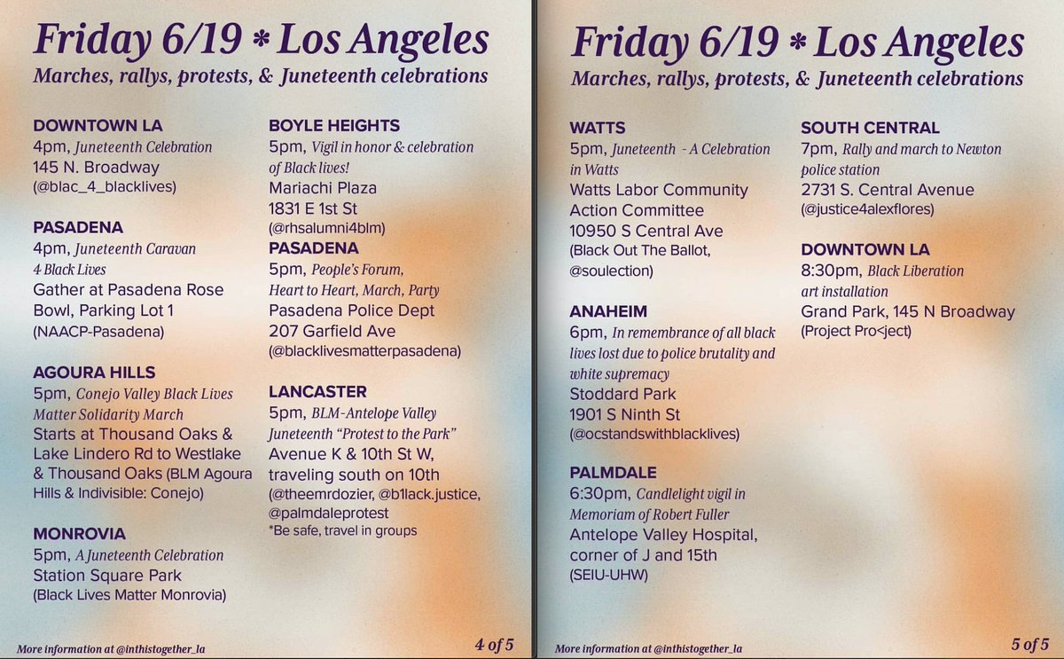 LAProtestHub's tweet image. #LAProtestInfo There are many many Juneteenth events happening today, and [inthistogether_la] compiled a wonderful list.