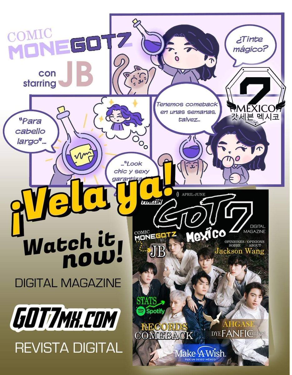 GOT7_MEX_OFFIC's tweet photo. #RevistaDigital  #GOT7 

¡52 páginas repletas de GOT7! Ve los NUEVOS RECORDS que alcanzamos con DYE Not by the Moon, lee el excelente FANFIC ganador o mejor aún ¡escúchalo!
Comic con JB de protagonista y mucho más...

"Hecha por fans, para fans.

Link: https://t.co/sOADj4MVJV https://t.co/Wn9yKUSQM6