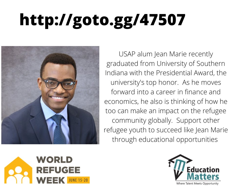 Edmattersafrica's tweet photo. The good news? You have 28 hours to support refugee students like Jean Marie in Zimbabwe to access higher education! Give to https://t.co/r4nC7pQjZq for #WorldRefugeeDay #ggwrw @globalgiving @Refugees https://t.co/UMz8MoSVEE