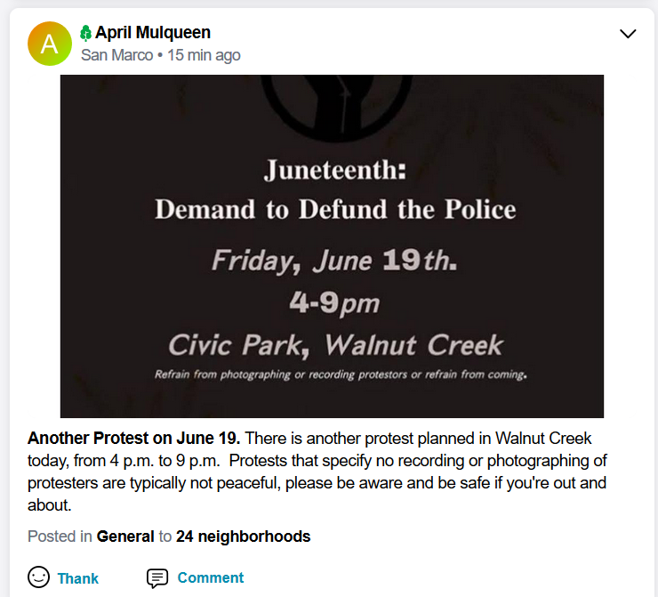 johnswang's tweet photo. @walnutcreekpd
 Is there an organized Juneteenth protest today at Civic Park from 4-9 pm.  Can you confirm or aware of this event? https://t.co/fPHdzoeL3K