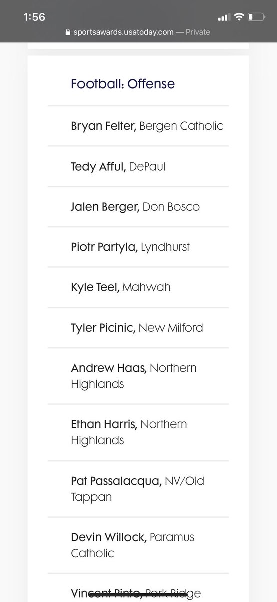 Honored and thankful to be the only kicker nominated for offensive player of the year by <a href="/usatodaysports/">USA TODAY Sports</a> <a href="/northjersey/">NorthJersey.com</a> ‼️🏈 sportsawards.usatoday.com/nominees/fall/…