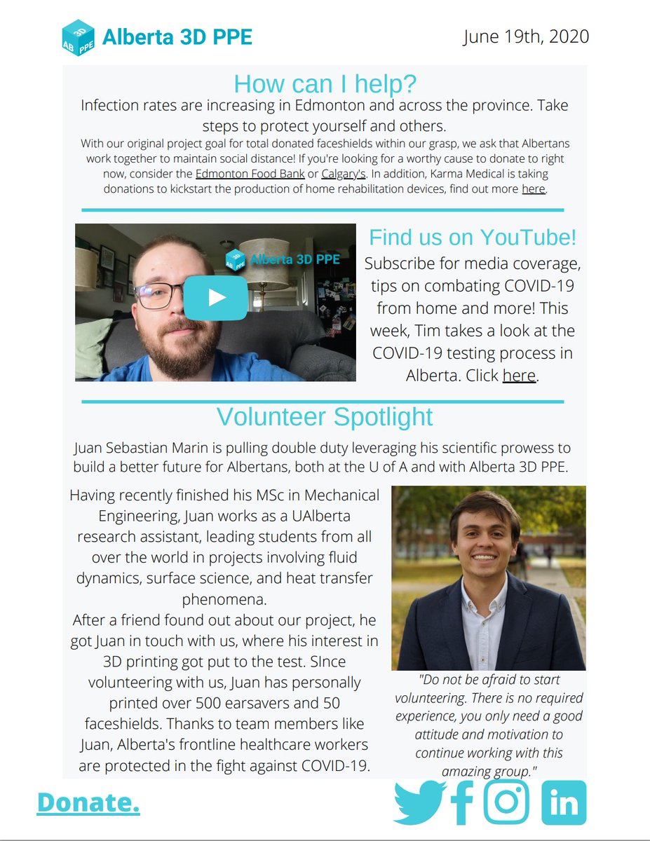 Your weekly update from <a href="/Alberta3DPPE/">alberta3DPPE</a>. PDF with embedded links available here: bit.ly/2N96vzE
#abhealth #covid19ab #3dprinting