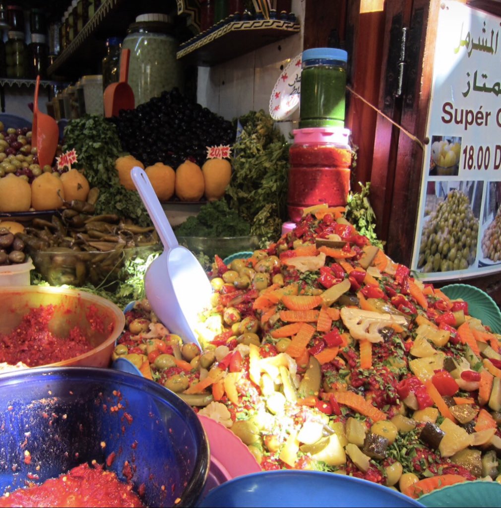 On #foodiefriday, I am remembering the #marketstalls in the #souksofmarrakech. I can still taste the spicy pickled #vegetables bathed in local fruity #oliveoil. A rainbow of colors and flavors awaits, when #travelreturns  #ifwtwa #morrocco #travelsoon #foodlover #Travelwriter