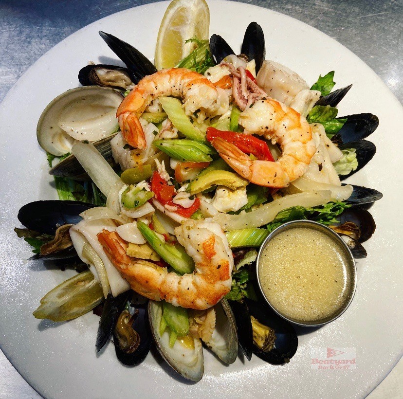 BoatyardBandG's tweet photo. Enjoy the beautiful day with Chef George's extra special, fresh and delicious, Chilled Seafood Salad https://t.co/4YBkP5hKma. And weekend Brunch is back! https://t.co/esQNfuoV8s from 8am-1pm every Saturday &amp; Sunday https://t.co/v0KvRWp7VB