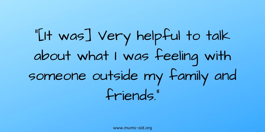 mums_aid's tweet photo. "[It was] Very helpful to talk about what I was feeling with someone outside my family and friends."

#MumsAid #Testimonial #Counselling https://t.co/9HBNAxEG3A