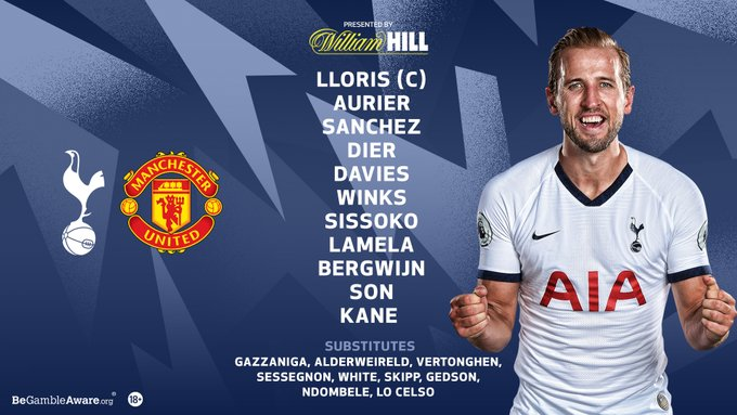 online_repute's tweet photo. Tottenham Hotspur line-up..
#TOTMUN https://t.co/uN8Yv3TBRI