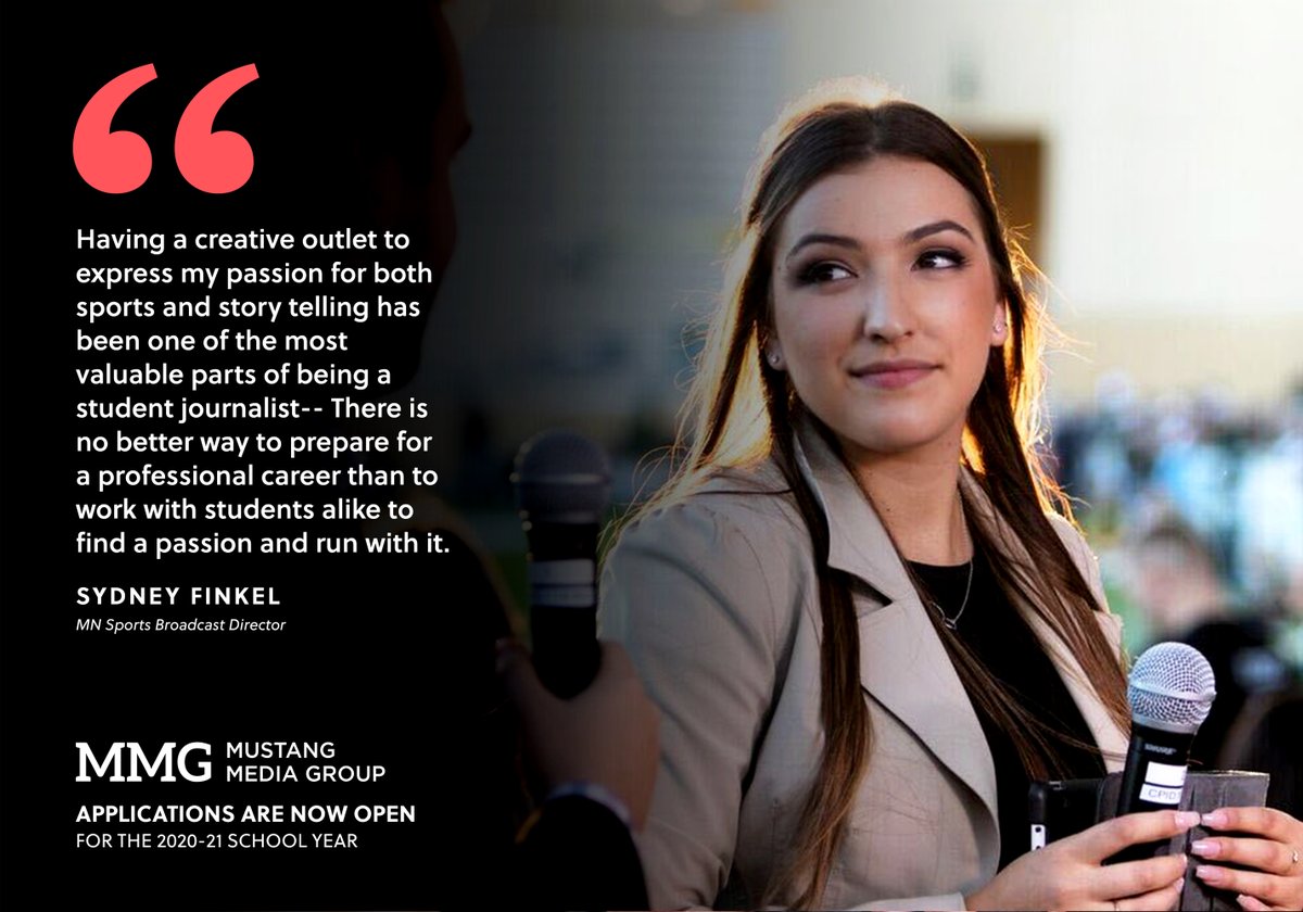 Mustang Media Group applications are now open for the 2020-21 school year. For more information visit apply.mustangmediagroup.com.