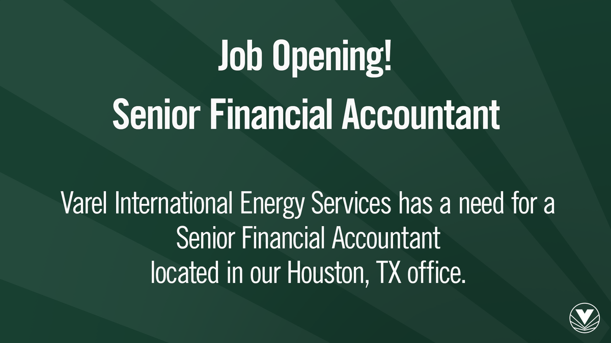 Varel is looking for a Senior Financial Accountant located in our Houston Texas office. If you are looking for more information about the job or would like to submit your resume please click: zcu.io/QGpf
