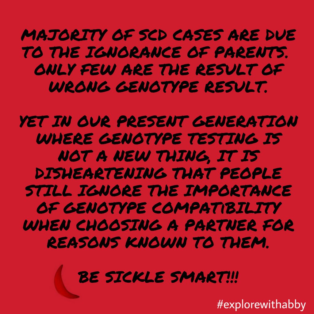 abigailsenlaja's tweet photo. Our parents may have been ignorant about #genotypecompatibility.
But now, Genotype testing is not a new thing... So join in making awareness and in bringing an end to the sickle cycle. #besicklesmart #genotypebeforelove https://t.co/IQGEj53v4q
