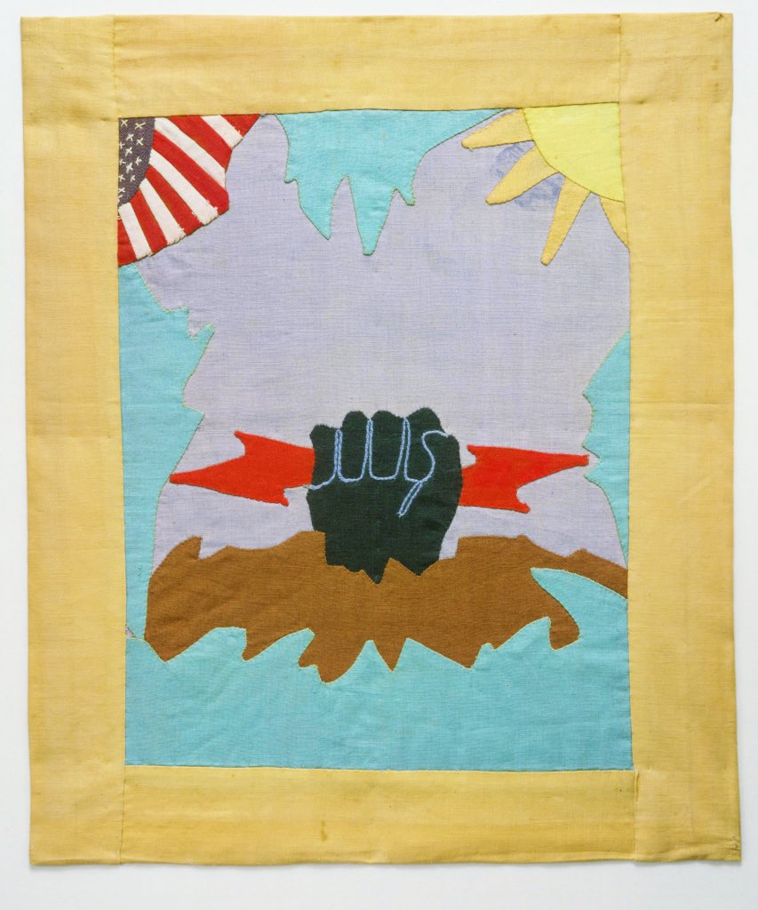 GlennAdamson's tweet image. Ruth Clement Bond, “Black Power” quilt, 1934. The image celebrates the importance of rural electrification to Black communities. But when students saw it, they suggested the title “Black Power,” an early use of this resonant phrase. @madmuseum  #blackpower madmuseum.org/views/fabric-c…