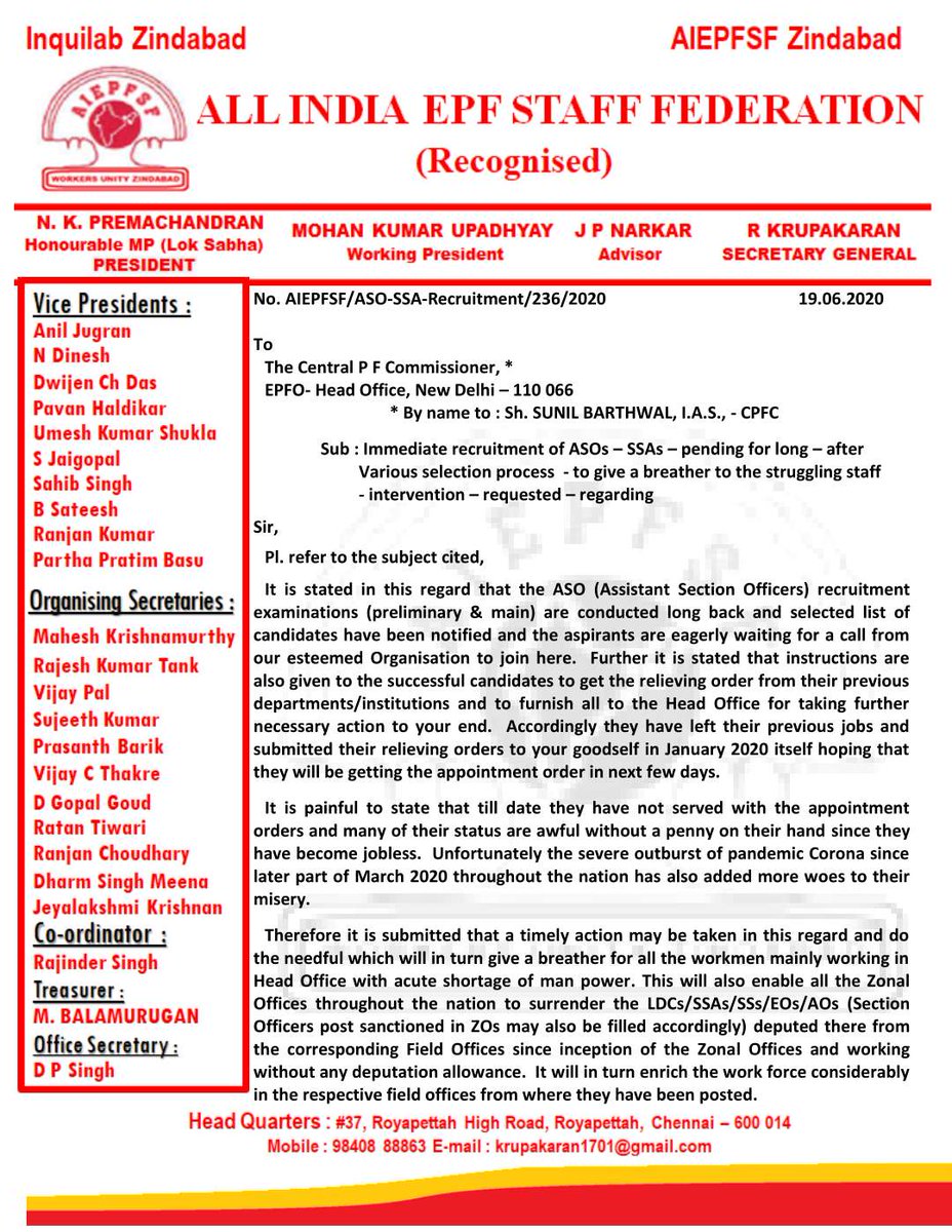 AIEPFSF2's tweet photo. @LabourMinistry
@pricelessAman @crazymindDevan @goyal_miss @gaur648 @Sakshi46447054 @prernajayant 
Request for kind intervention - Immediate recruitment of ASOs – SSAs – pending for long – after Various selection process - to give a breather to the struggling staff https://t.co/xVjlElWiCl