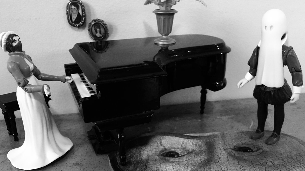 PridePlague's tweet photo. Continuing the search for alternatives to realism, Will and Jane collaborate on a surrealist tableau vivant—evidently still influenced by Edward Gorey. #JaneAusten #Shakespeare #WillAndJane #LockdownSurrealism #GetYourGoreyOn https://t.co/4glXPyHYg7