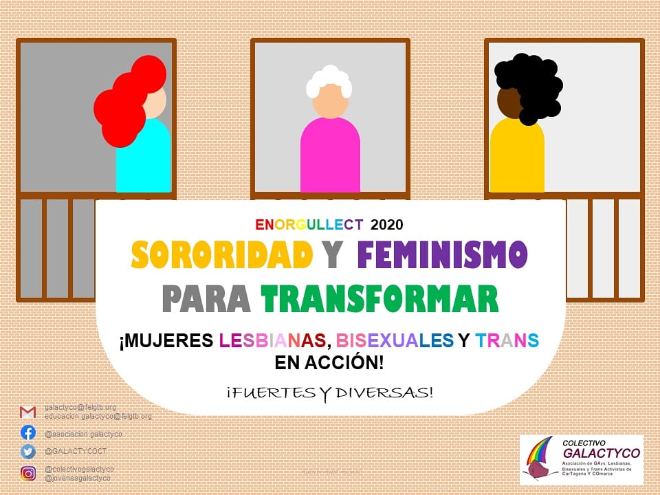Este #ENORGULLECT 2020 lo dedicamos a las #MujeresLTB con el lema "Sororidad y feminismo para TRANSformar. ¡Mujeres lesbianas, bisexuales y trans en acción! ¡FUERTES Y DIVERSAS!" 💪🏽✊🏽🏳‍🌈💜
. 
#MiBalcónMiOrgullo #súmatealadiversidad #pridemonth #DDHH
