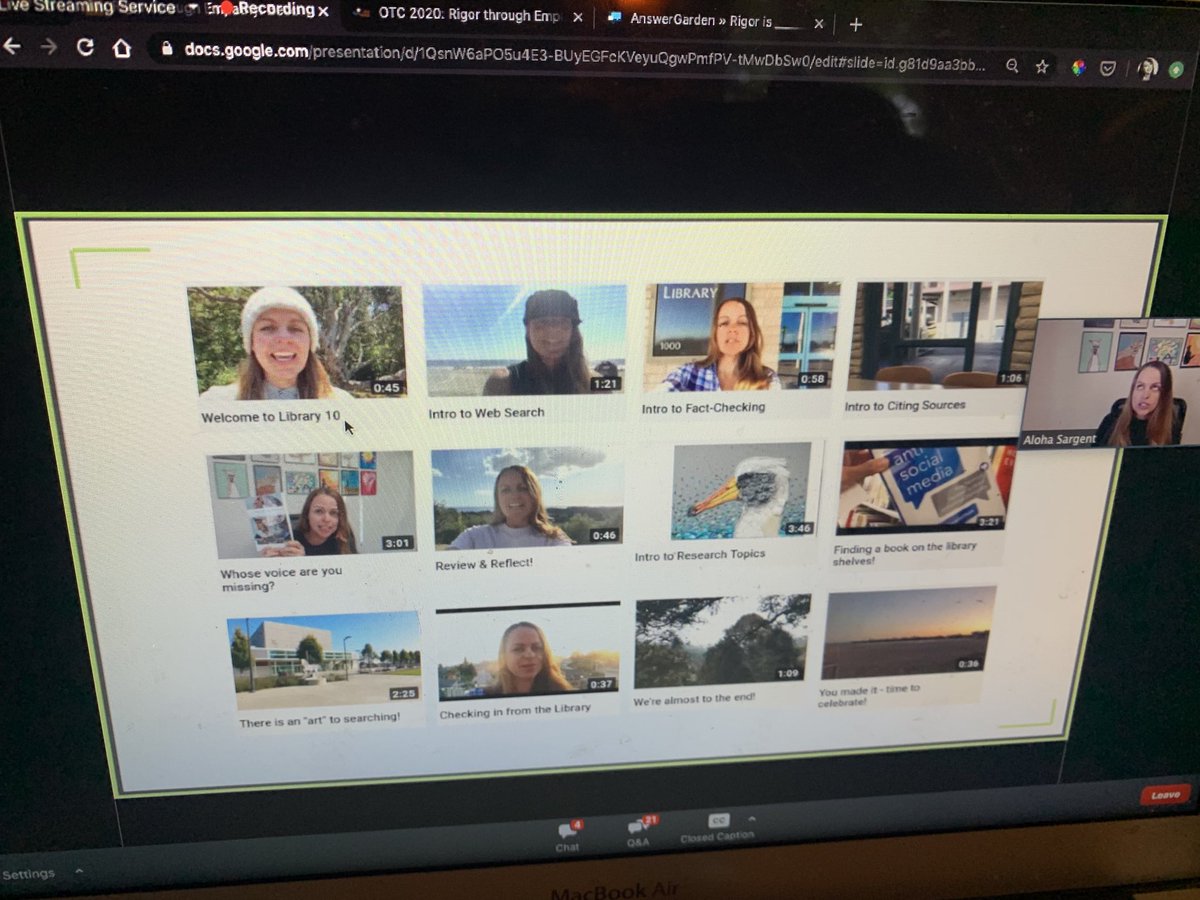 juliegamberg's tweet photo. Building on a well designed course, @AlohaSargent made one authentic, connected, humanized, video a week and her students performed! @iLearnNow @brocansky #HumanizeOL #VirtualOTC https://t.co/5XFNQ8xA2q
