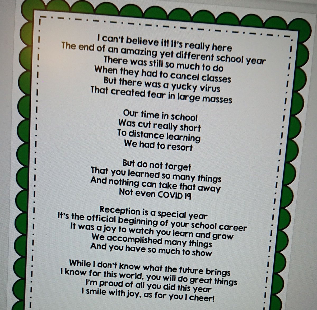 Miss_HoneyT's tweet image. Bored of doing "normal" work today so I made this. Can't take credit, found a couple of poems online and pieced them together to make it work for us. Can't believe we're nearly at the end of the year! 😢 #edutwitter #teachertwitter #efys #DistanceLearning