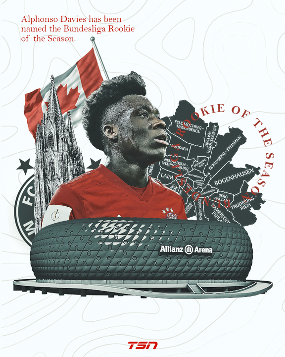 TSN_Sports's tweet photo. Alphonso Davies is your Bundesliga Rookie of the Year 🇨🇦🇩🇪🏆 https://t.co/M9uNtRXjuH