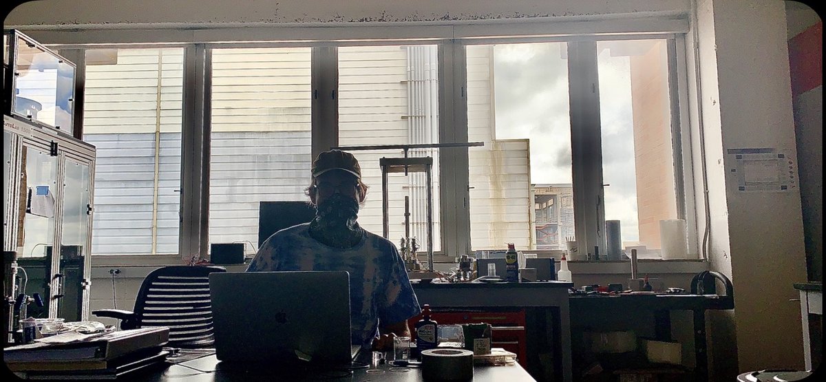 Working alone, mask on in the UT-Austin Rock Deformation lab. Nonetheless, grateful to be back!. #geology