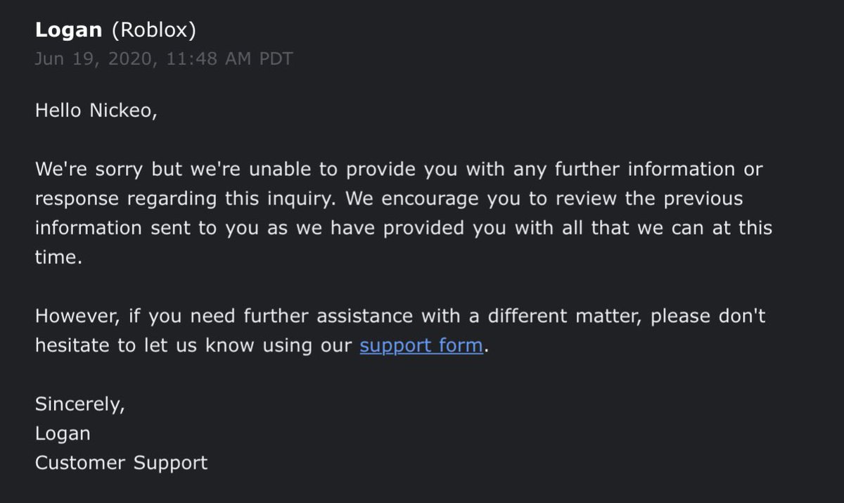 Nickeo on X: The #Roblox support team is SO bad. They are SO lazy