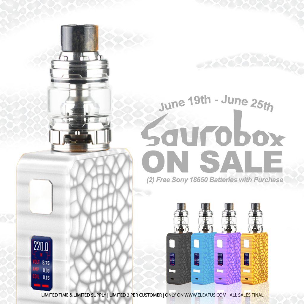SAUROBOX FLASH SALE STARTS TODAY
For a limited time and limited supply, the Saurobox is on sale! Get this unique box mod at a discounted price, you're not going to want to miss out on this deal.
eleafus.com/e-cig-kit/saur…
