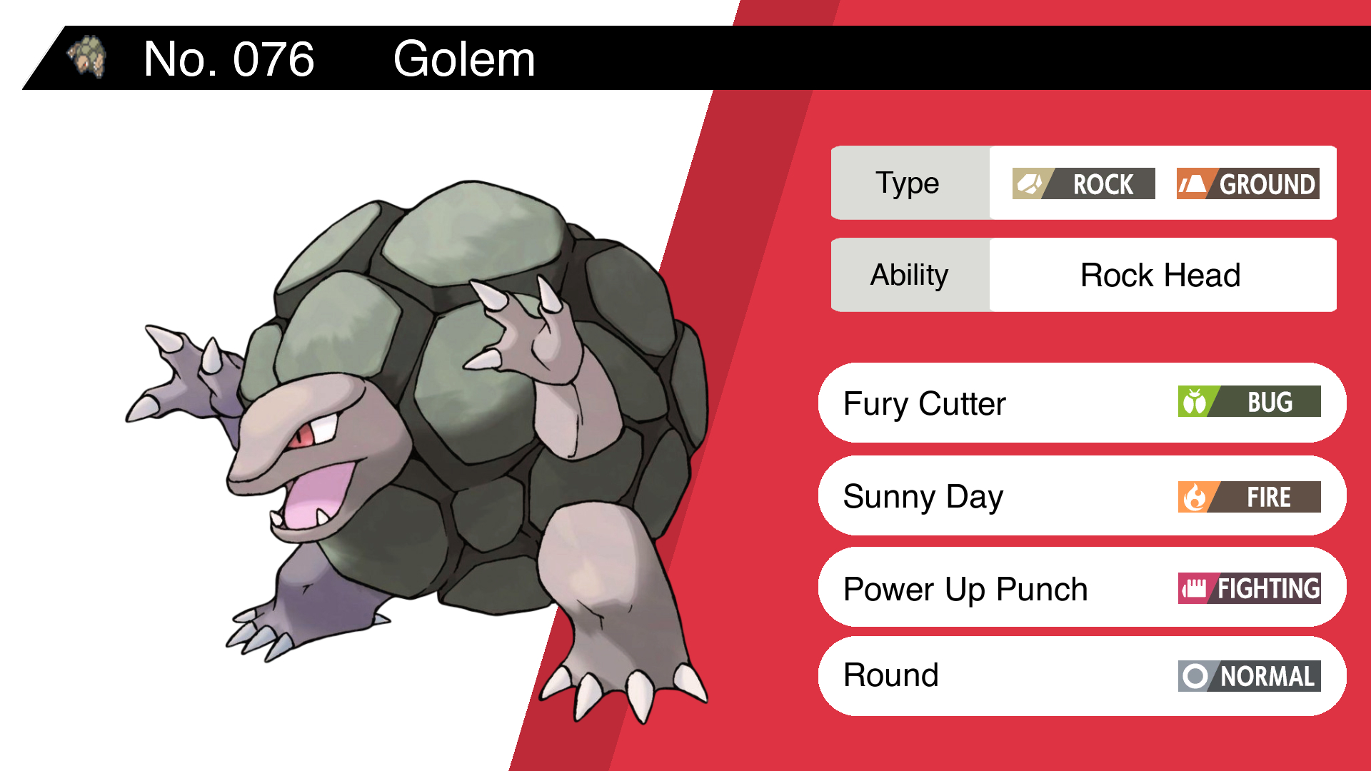 Random Pokemon Bot Golem Ability Rock Head Moves Fury Cutter Sunny Day Power Up Punch Round Pokemon Golem T Co Noddckof3c Twitter
