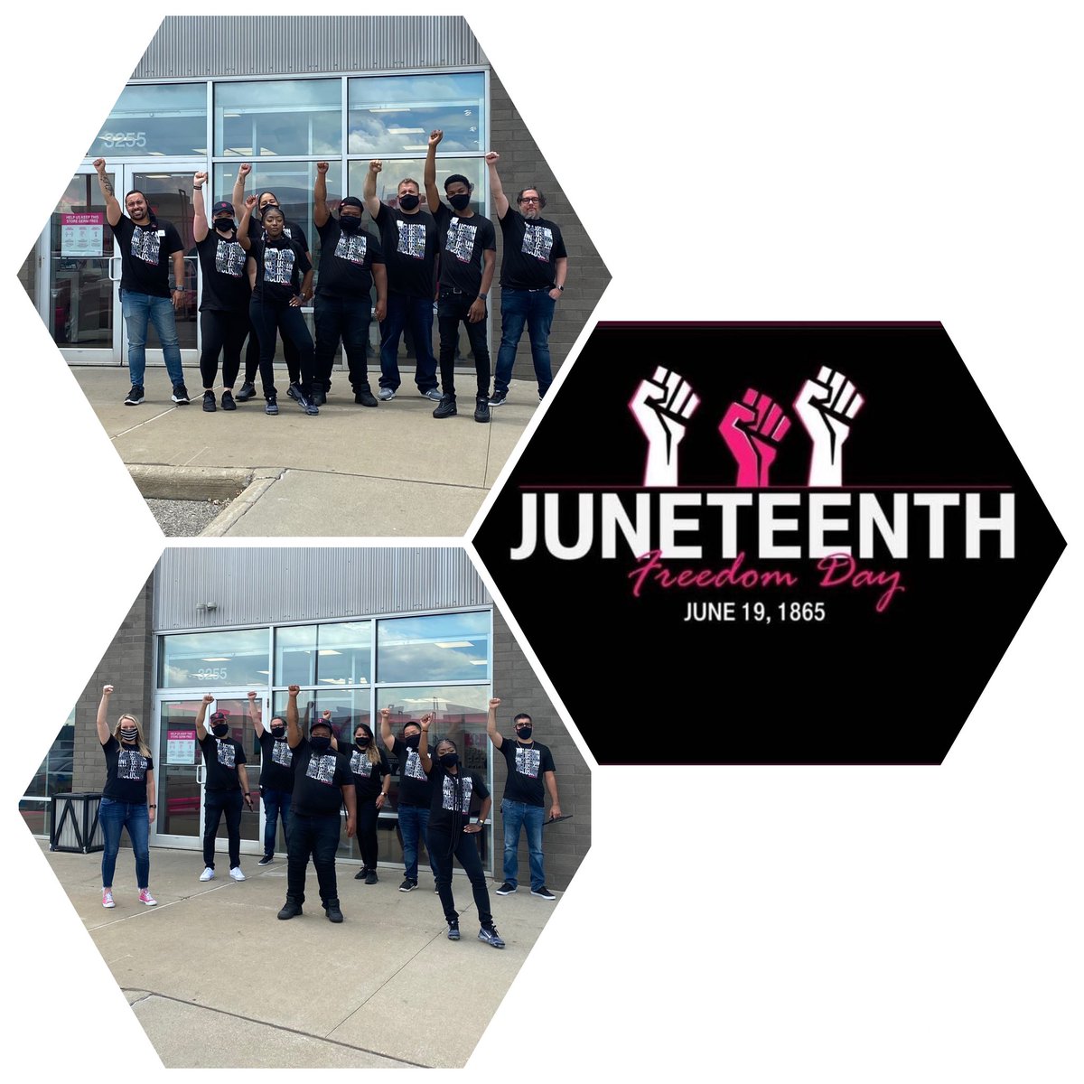 Proud to work for @TMobile where we can stand up in unity for what is right! #JuneTeenth #DifferentTogether 🙏🏼 @Dana_Edwards24 @Heather_Bora for helping Steelyard rep today 💪🏽✊🏽