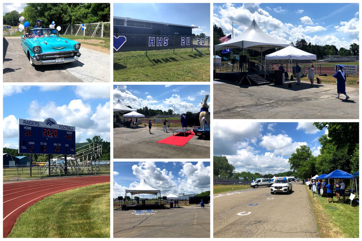 HhdsSchools's tweet photo. Images from today's drive-through graduation. Sessions continue through this evening and again tomorrow. Congratulations, @HHSclassof_2020! #raiderpride https://t.co/uDQZkPowns