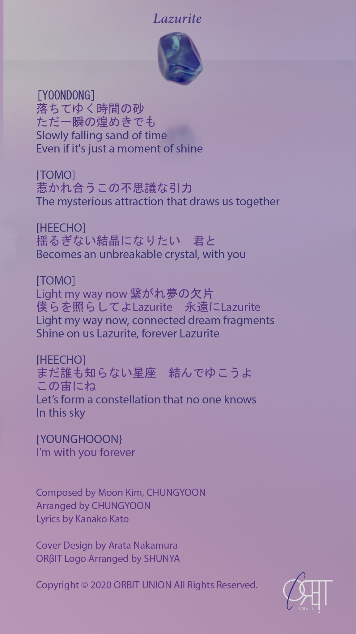 Ruru Tomo Orbit Lazurite The Lyrics Is Truly Beautiful I Tried My Best To Translate This Is A Song For The Fans For Earth Wherever I Am Even The