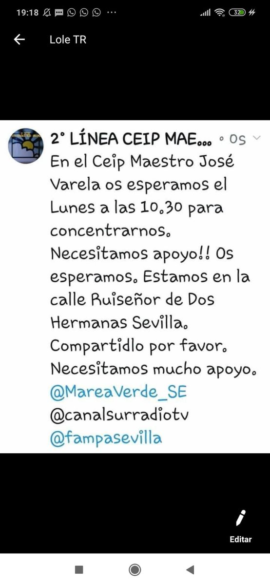 El colegio Maestro José Varela nos pide ayuda y difusión. Ellos no tienen el derecho Constitucional a elegir la Educación que quieren. No se abren líneas públicas ni aunque sea bajo demanda.

Lunes 10:30 concentración en la calle Ruiseñor, Dos Hermanas, Sevilla.