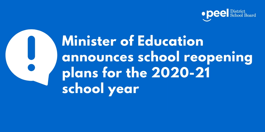 Peel District School Board (@peelschools) on Twitter photo Minister of Education (<a href="/Sflecce/">Stephen Lecce</a>) announces school reopening plans for the 2020-21 school year.
Read more: peelschools.org/media/newsrele… Minister of Education (<a href="/Sflecce/">Stephen Lecce</a>) announces school reopening plans for the 2020-21 school year.
Read more: peelschools.org/media/newsrele…
