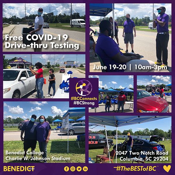 BenedictEDU's tweet photo. Benedict College Faculty and Staff volunteer at Free COVID-19 Drive Thru Testing Event. The event is open to the public. #StaySafe #BCConnects #BCStrong https://t.co/HU9hbIGOky
