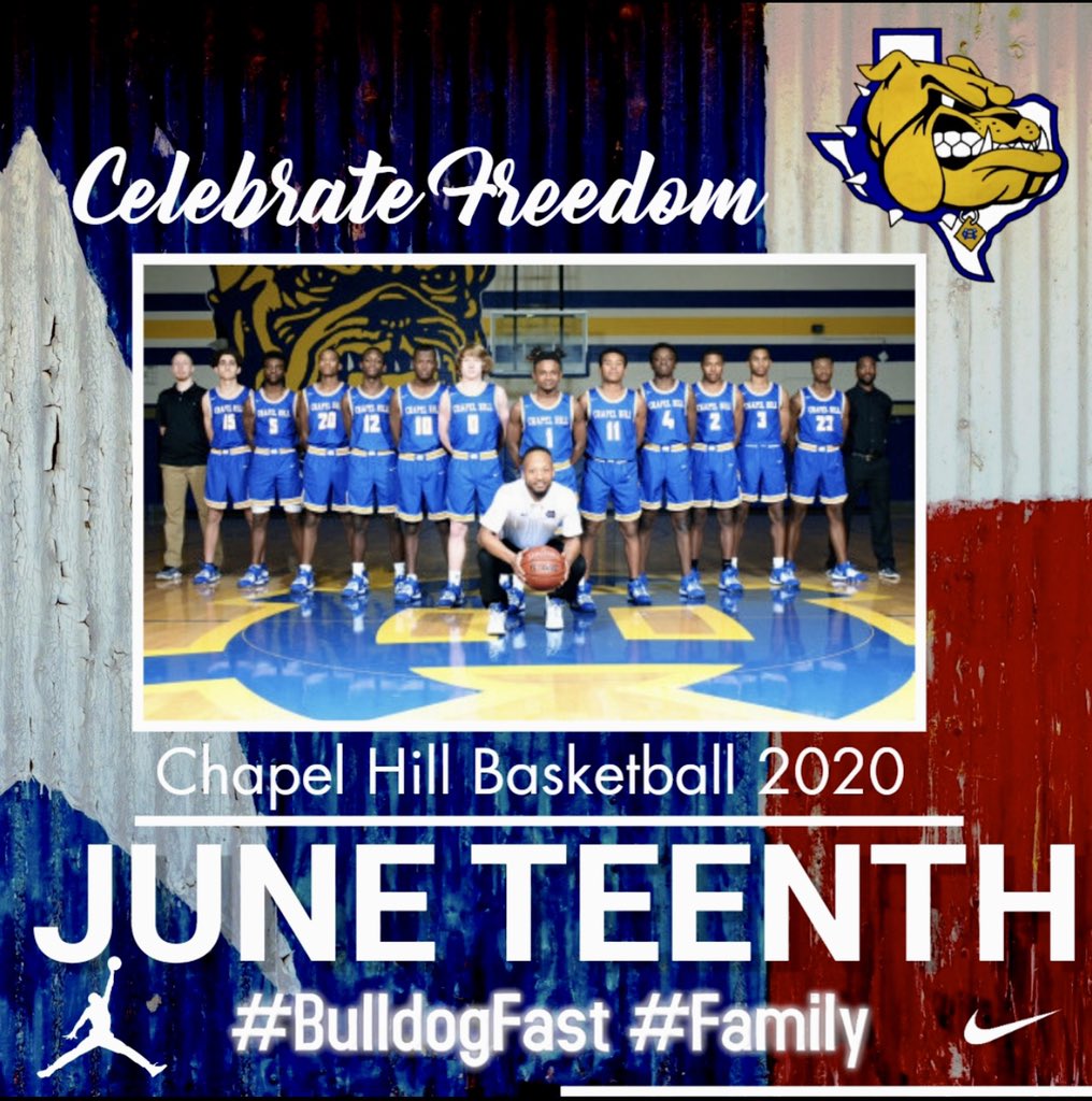 Bulldogshoops1's tweet photo. Happy Juneteenth from the Chapel Hill Bulldogs Basketball Family. Take time today to reflect on this historic day. Celebrate freedom, and continue to fight against police Brutality, and racial injustice. 

Fight for equality. 

#Juneteenth2020 https://t.co/pFJPUFiCnB