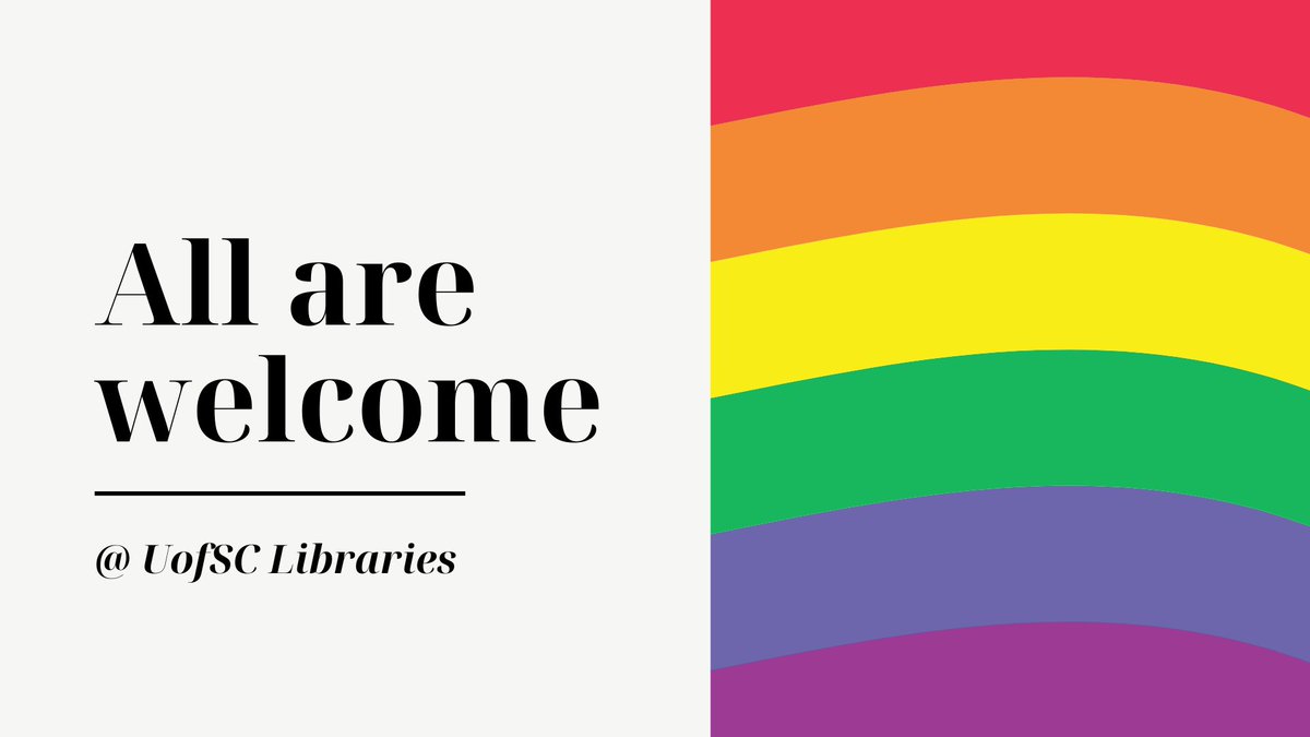 UofSC_TCoop's tweet image. June is pride month and here at @UofSClibraries all people are welcome. ❤️🧡💛💚💙💜

Checkout our Research Guide to learn more about LGTBQIA+ individuals, view movies about the history of pride, find LGBTQIA+ books, resources, and more. guides.library.sc.edu/c.php?g=1048134

#yourtcoop #uofsc