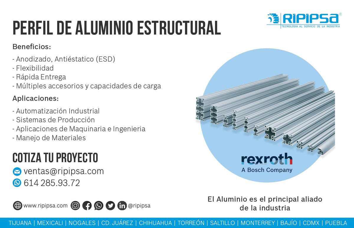 Ripipsa's tweet photo. 📣¡Las aplicaciones de perfil son infinitas!
Con múltiples beneficios
👨🔬Bajo grado de contaminación
⏱Rápida entrega
Catálogo Digital⬇️
https://t.co/QUWBlGwU9w
📧ventas@ripipsa.com
📲Whatsapp Directo
https://t.co/svHygh3MAX
#RIPIPSA #Listos #DesarrollamosSoluciones #CotizaAquí https://t.co/aZYABJRMVi