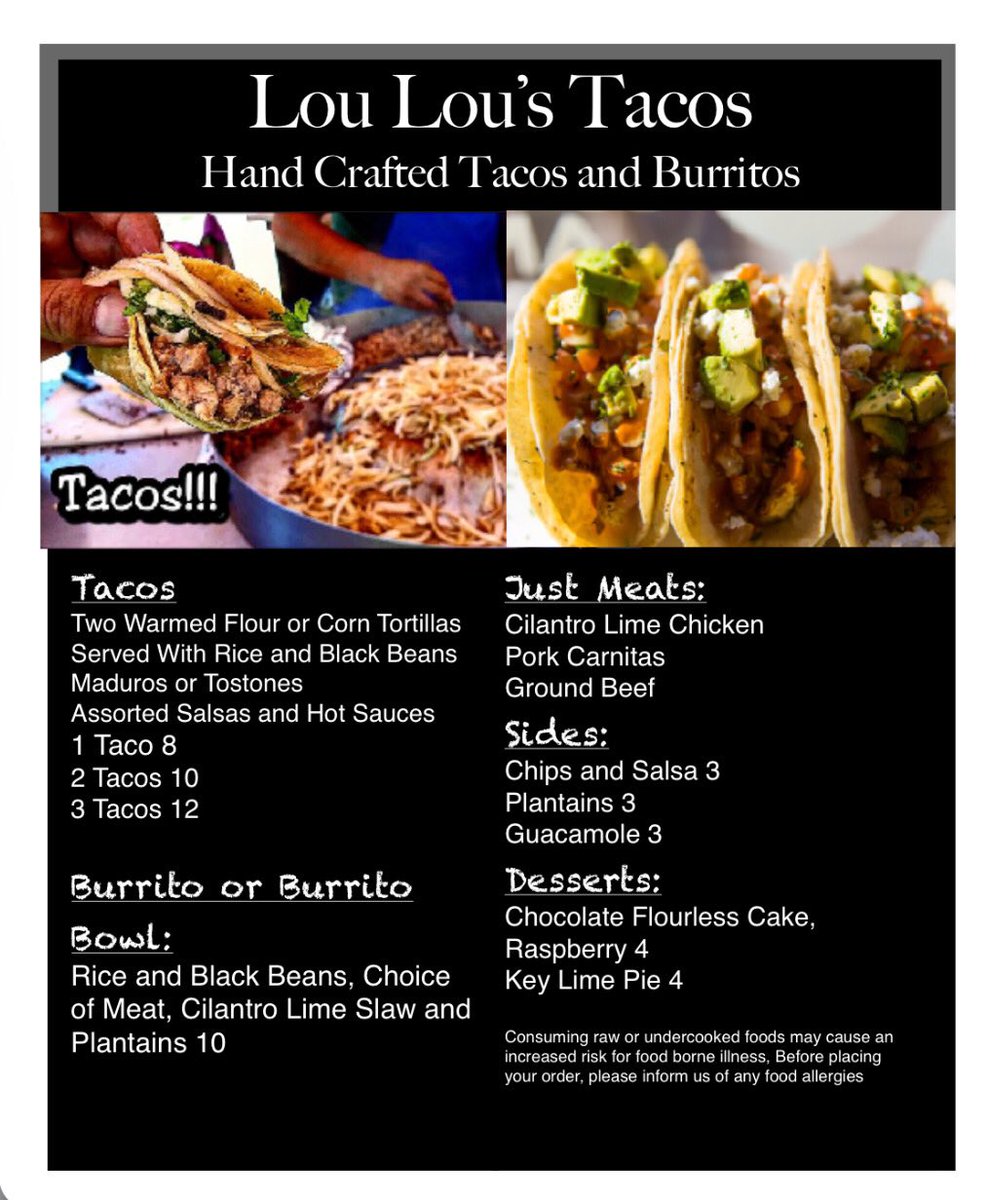 Here is the Lou Lou's menu for tonight.

Lou Lou's and Crue Brew!!! We have the grillin with Tammy playlist on and we are ready to celebrate the weekend!!!  

See you tonight 4 - 9 pm