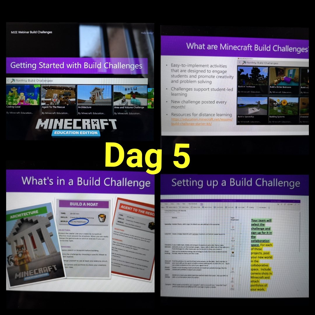 Day 5, M:EE webinar. Today all about build challenges. Love it. <a href="/PlayCraftLearn/">Minecraft Education</a> #MinecraftEdu